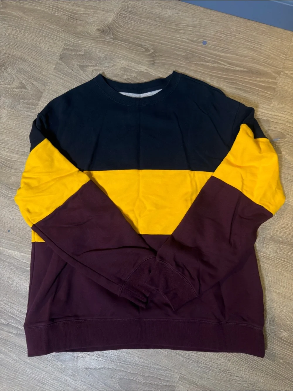 Original Use Colorblock Crewneck Sweatshirt in Black, Yellow & Burgundy